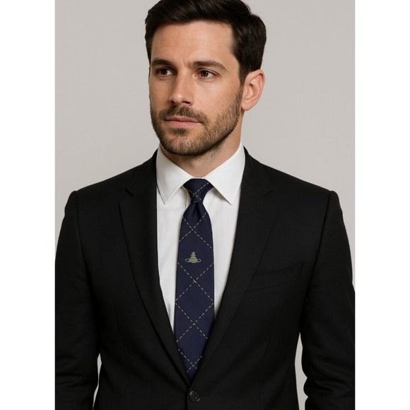 Vivienne Westwood Necktie Navy Blue skull Silk100% Made In Italy Tip - Picture 2 of 10